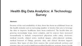 Health Big Data Analytics A Technology Survey [upl. by Harden]