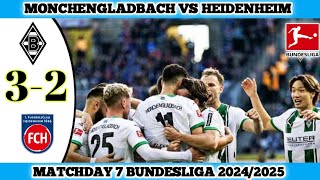 MONCHENGLADBACH VS HEIDENHEIM  32  Matchday 7 Bundesliga 202425 [upl. by Debi]