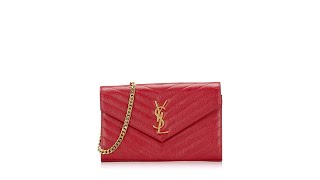 Saint Laurent Grain De Poudre Matelasse Monogram 22cm Chain Wallet Red [upl. by Oidualc778]