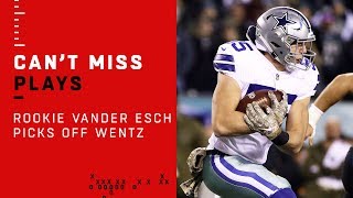 Rookie LB Leighton Vander Esch Picks Off Carson Wentz [upl. by Ogaitnas]