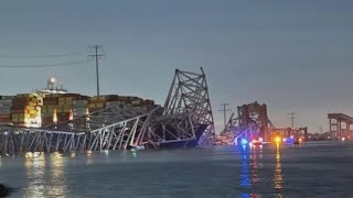 WATCH LIVE Key Bridge in Baltimore collapses after ship crashes into structure [upl. by Boffa]