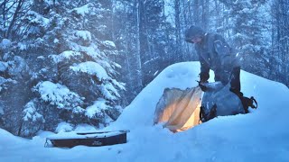 Winter Storm Camping in a Shelter made of Snow  Blizzard Conditions in Atlantic Canada [upl. by Ojytteb]