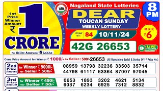 Lottery Result Today 8pm 10112024  Official  Nagaland Lottery [upl. by Annahsal]