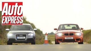 Audi RS3 Sportback v BMW 1 Series M Coupe Drag Race  Auto Express [upl. by Clim195]