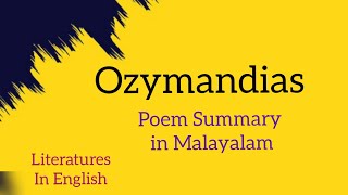 Ozymandias  Poem Explanation in Malayalam  Literatures in English  BA Functional English [upl. by Borras]