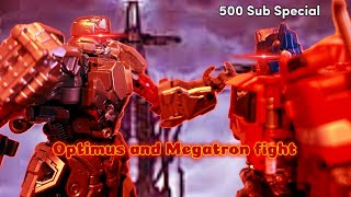 Optimus and Megatron fight 500 Sub Special STOPMOTION [upl. by Ahsinauj]