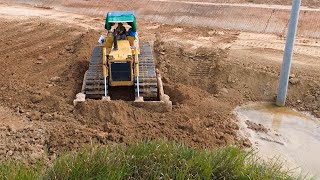 Power Of KOMATSU D60P Bulldozer Pushing Land And Excavator​ Dump Trucks Working [upl. by Airoled]