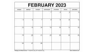 Printable February 2023 Calendar Templates with Holidays  VL Calendar [upl. by Francis]