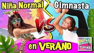 NIÑA NORMAL VS NIÑA GIMNASTA en el VERANO ☀️ RETOS Y SALTOS de GIMNASIA RÍTMICA en LA PISCINA 💦 [upl. by Ainez39]