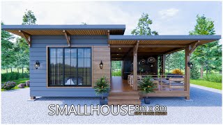 Beautiful Tiny House  House Design Wooden house  8m x 8m [upl. by Laris522]