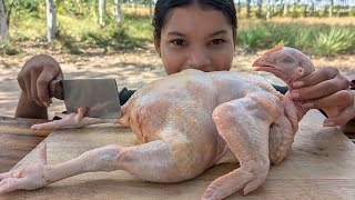 Full Chicken Fry Recipe  Fried Chicken with Sweet Basil  Coconut Chicken Cooking in My Village [upl. by Shandee994]