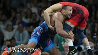 Aaron Brooks takes down topseeded Azamat Dauletbekov in Olympic debut  Paris Olympics  NBC Sports [upl. by Joo]