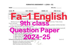 9th class FA1 English Question Paper 202425  💯 Most important paper  Formative Assessment 1 [upl. by Elazaro]