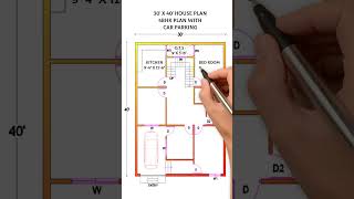 30x40 house plan4BHK CAR PARKING house shortvideo shorts [upl. by Magocsi]