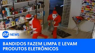 Criminosos vestidos de Papai Noel invadem e furtam loja de eletrônicos em MG  SBTNews 051224 [upl. by Hescock]