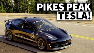 Gutted Tesla Model 3 on Race Slicks Unplugged Performance’s Pikes Peak Hillclimb Car [upl. by Garvy]