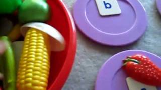 Toddler  Reading Phonics Food theme Match alphabet sounds to toy foods on plates [upl. by Xet]