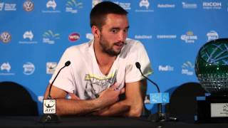 Viktor Troicki press conference final  Apia International Sydney 2015 [upl. by Dnomso]