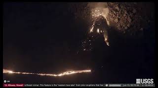 Jun 15 2023 night Kilauea volcano eruption  SW wall vent spattering and lava flow from the base [upl. by Ennasil]