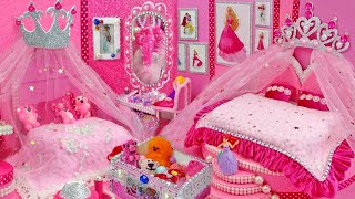 Build Pink Princess Dollhouse  Barbie Doll Dress up  Miniature Makeup [upl. by Truk]