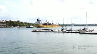 2 new Irish navy ships passing the naval base on the Biglift Happy Dynamic [upl. by Bbor]