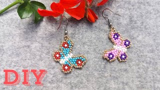 🦋Kolorowe Kolczyki Motylki z Koralików  DIY Tutorial  Colorful Butterfly Bead Earrings [upl. by Noyar234]