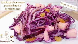 Salade de chou rouge lardonspomme et raisins secs  Recette de salade facile [upl. by Hodgson32]