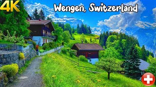 Wengen Switzerland walking tour 4K  The most beautiful Swiss villages  Charming village [upl. by Milburn]