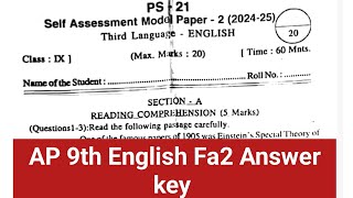 AP 9th English Self Assessment Model paper 2 Full Key 202425  9th English Fa2 Key [upl. by Thibaut]