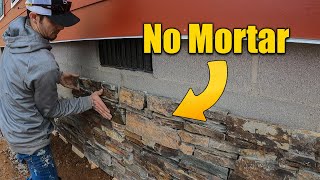 Stone Veneer on Foundation DIY with Adhesive [upl. by Acissej]