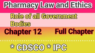 Pharmacy Law and Ethics Chapter 12 in hindi  role of all government bodies in hindi [upl. by Atolrac]