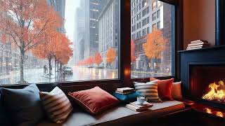 Cozy Autumn Coffee Shop 🍂 ☕ Perfect Fall Ambience  Rain amp Fire Sounds for Sleep or Focus  Ambient [upl. by Carolyne30]