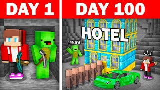 How JJ and Mikey BUILT Hotel In Cave for 100 days in Minecraft   Maizen [upl. by Mohl]