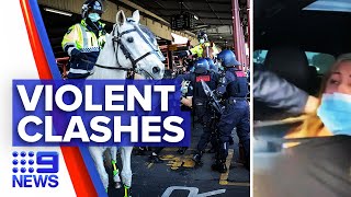 Coronavirus Violence erupts between antilockdown protesters and police  9 News Australia [upl. by Dreeda]