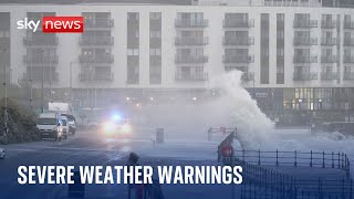 Severe weather warnings for areas of England and Northern Ireland [upl. by Yrekaz]