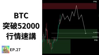 行情速講20240215  比特幣暴漲突破52K！上漲到哪邊可以做空？以太幣開始補漲？新年行情更新比特幣以太幣行情速講 bitcoin smc trading crypto ict [upl. by Eneres]