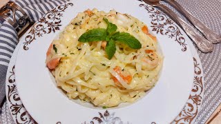 Tagliatelle crevette sauce blanche مقرونة التالياتيلي بالكروفات و الصلصة البيضاء سهلة سريعة التحضير [upl. by Aliehs]