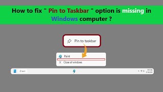 How to fix quot Pin to Taskbar quot option is missing in Windows computer [upl. by Lavelle]