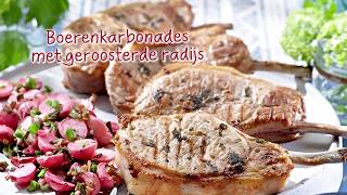 Keurslager recept  Boerenkarbonades met geroosterde radijs  barbecue [upl. by Palua]