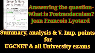 Answering the question what is post modernism by Jean Francois Lyotard in Hindi summary education [upl. by Cowles]