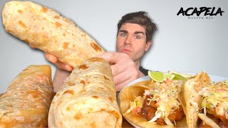 MEXICAN FOOD MUKBANG GIANT Burrito  FAVORITE Tacos  more [upl. by Lynnett]