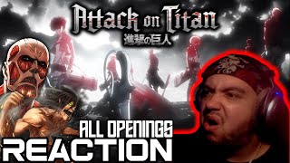 WHAT IS THAT FIRST TIME Reacting to Attack on Titan ALL OPENINGS [upl. by Carmelita]