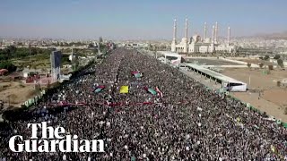 Thousands protest in Yemen after USUK strikes on Houthi targets [upl. by Falito560]