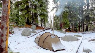 Fall Hot Tent Camping In Snow  ASMR [upl. by Day]