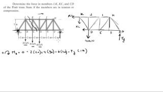 Determine the force in members LK KC and CD of the Pratt truss [upl. by Carlo722]