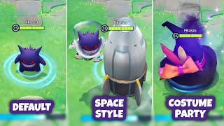 Gengar Default vs Space Style vs Costume Party Holowear Comparison  Pokémon Unite [upl. by Rechaba379]