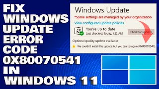 How To Fix Windows Update Error Code 0X80070541 in Windows 1110  Solution [upl. by Molohs115]