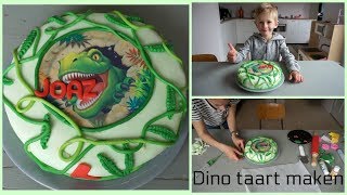 Taart maken  decoreren Dino taart  dinosaurus taart [upl. by Nimrac]