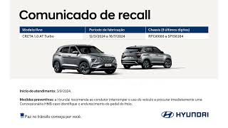 Aviso de Recall Hyundai  CRETA Nova Geração 10 TGDI  Servofreio [upl. by Nabatse179]