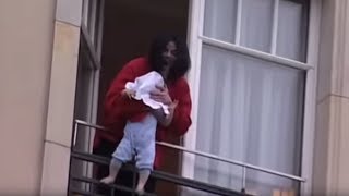 Michael Jackson dangles his baby over a hotel balcony [upl. by Aneehsirk]